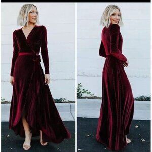 Baltic Born Small Jada Wrap Maxi Dress Velvet Ribbed Long Sleeve Mulberry NWT